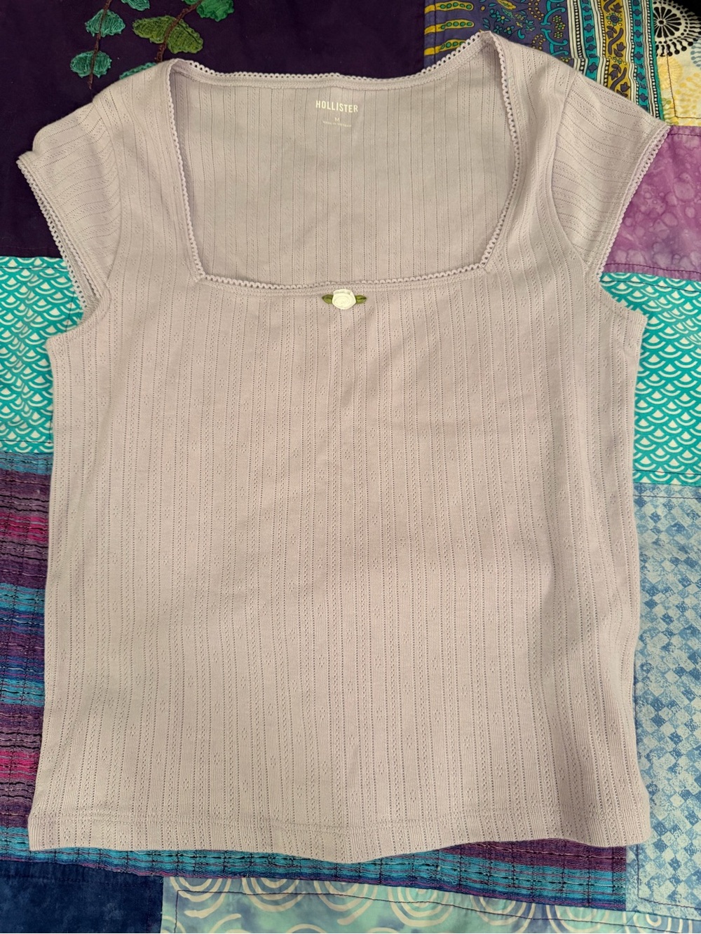 Hollister Lilac Ribbed Square-Neck Tank with Button Accent